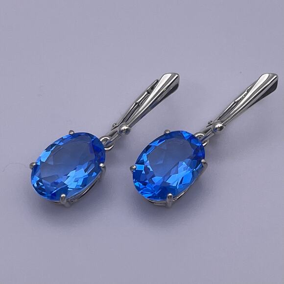 Gorgeous 8.5ctw Oval Cut Blue Quartz Earrings in Sterling Silver - Picture 8 of 8